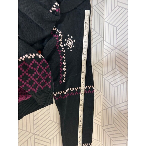 Modcloth Women's size XL No Fox Given Fair Isle Cardigan Sweater Black Full Zip - Picture 4 of 13